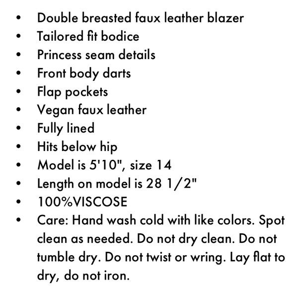 SALE ‼️DOUBLE BREASTED FAUX LEATHER BLAZER - Picture 4 of 4